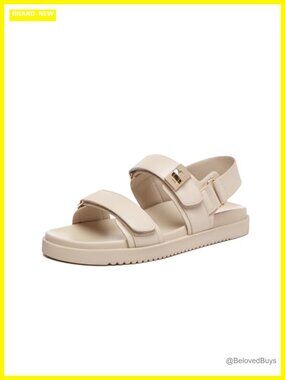 Women's Leather Flat Sandals with Adjustable Strap, Comfort Footbed, Platform